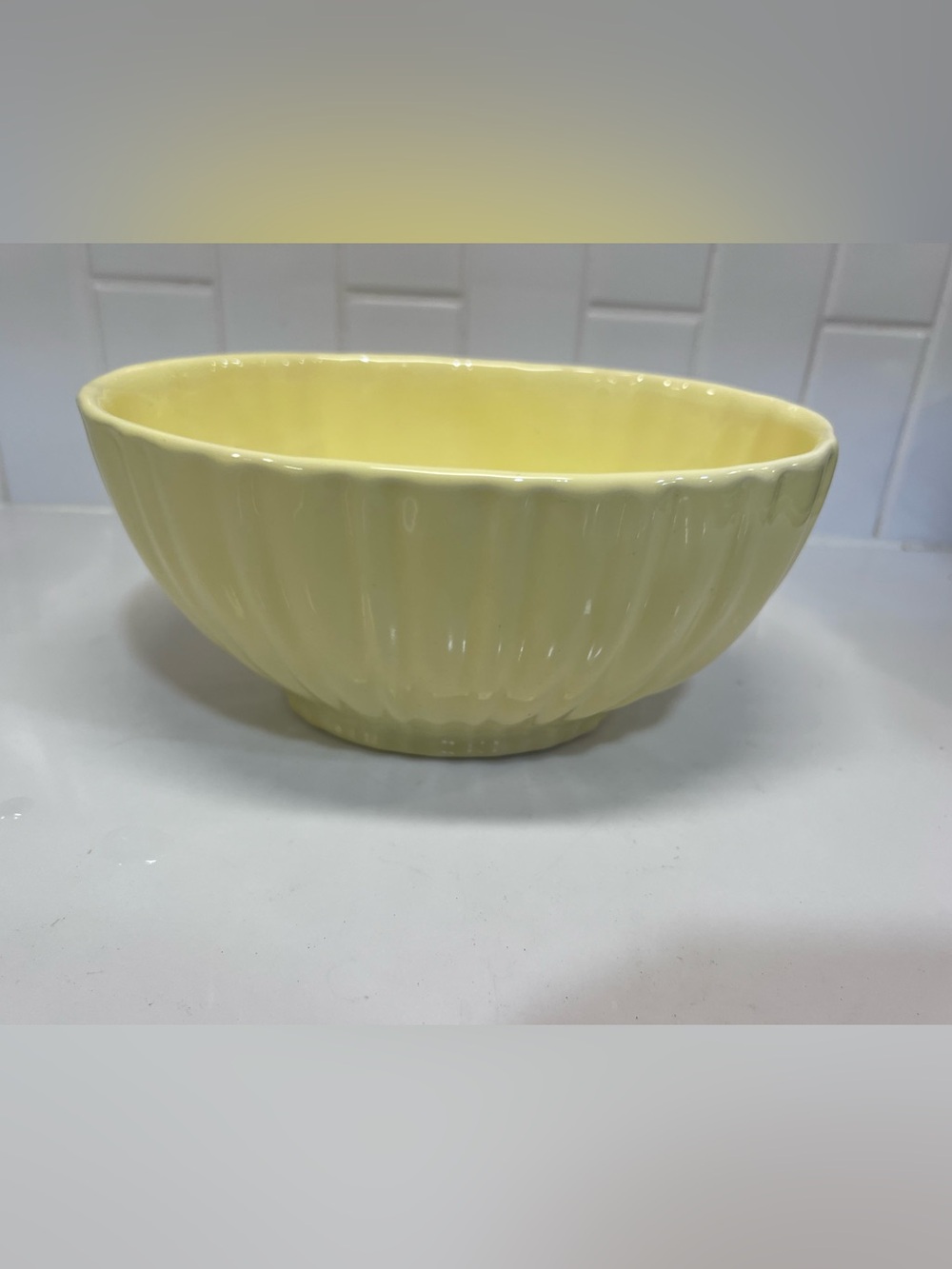 Vintage Haeger Yellow Ribbed Oval Planter Bowl 4020
